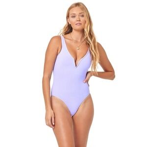 L Space Coco One Piece Swimsuit Deep V-Neck Lavender Purple Size S NWT